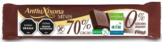 TABLETA CHOCOLATE ANTIU XIXONA MINI NEGRO 70% 25 GRAMOS
